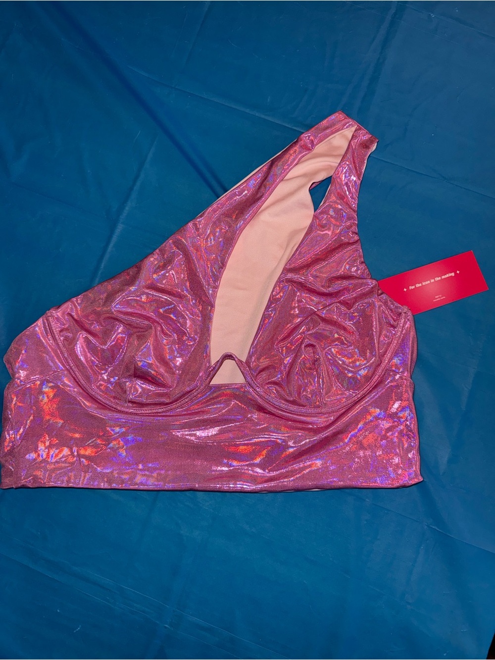 SHEIN Shimmery Pink One-Shoulder Crop Bralette